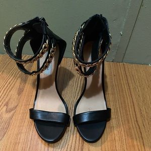 Black open toe heels by olsenboye